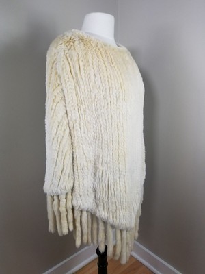 HOLT RENFREW GENUINE Knitted BLONDE Shredded Mink Fur Wedding Poncho Shawl OS