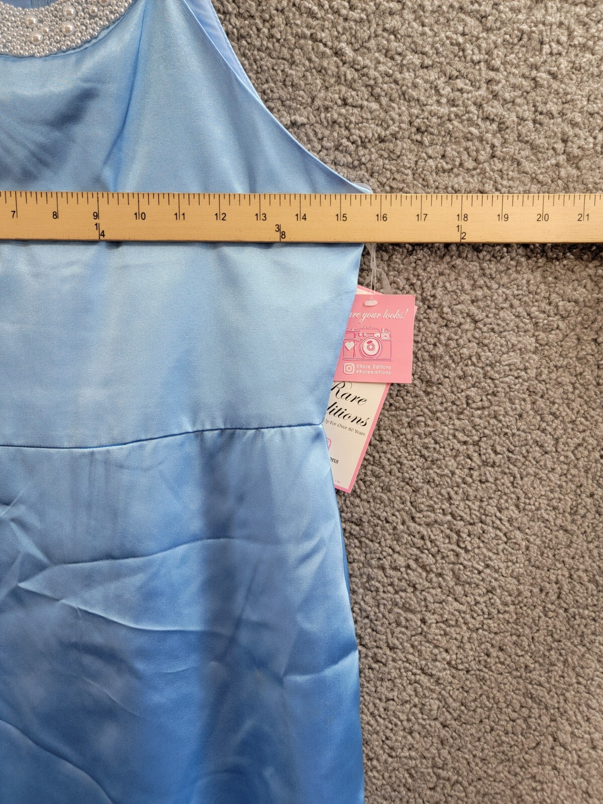 Rare Editions Sleeveless Imitation Pearl Halter Dress Big Girls 14 Blue Back Zip - Picture 5 of 16