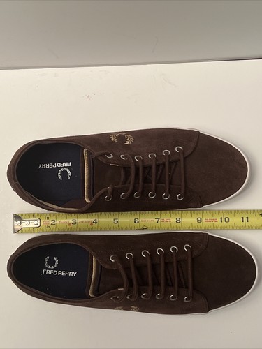 Fred Perry Mens Casual Trainers Brown White Suede Canvas Lace Up Shoes Size 10