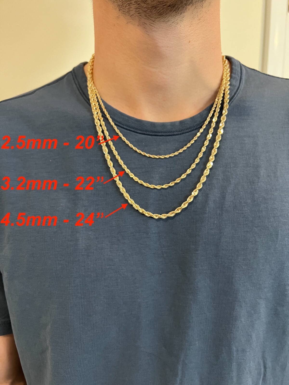 Pre-owned Harlembling Men's Women's Real 14k Yellow Gold Hollow Rope Chain Necklace 1.5mm-4.5mm 16-30"