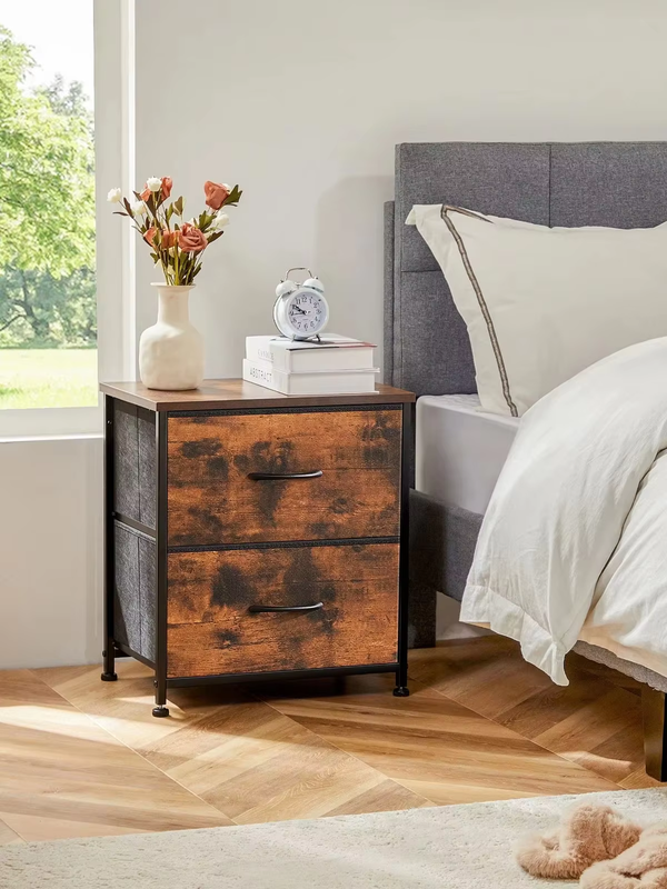 Nightstand Table, Fabric Drawers, Storage Cabinet for Bedroom, Closet Set Of 2