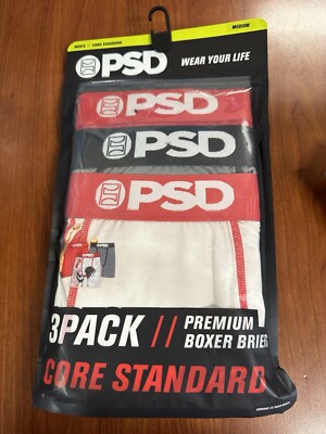 PSD 3 PACK Premium Boxer Briefs Core Standard Men's MEDIUM (32-34)