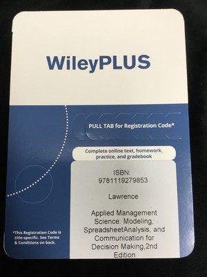Wiley PLUS Code Applied Management Science Lawrence 2nd Edition 9781119279853