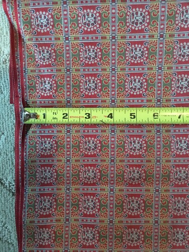 Vintage Fabric 36” Width Red W/some Green & Blue 2.38 Yds Rectangular Pattern