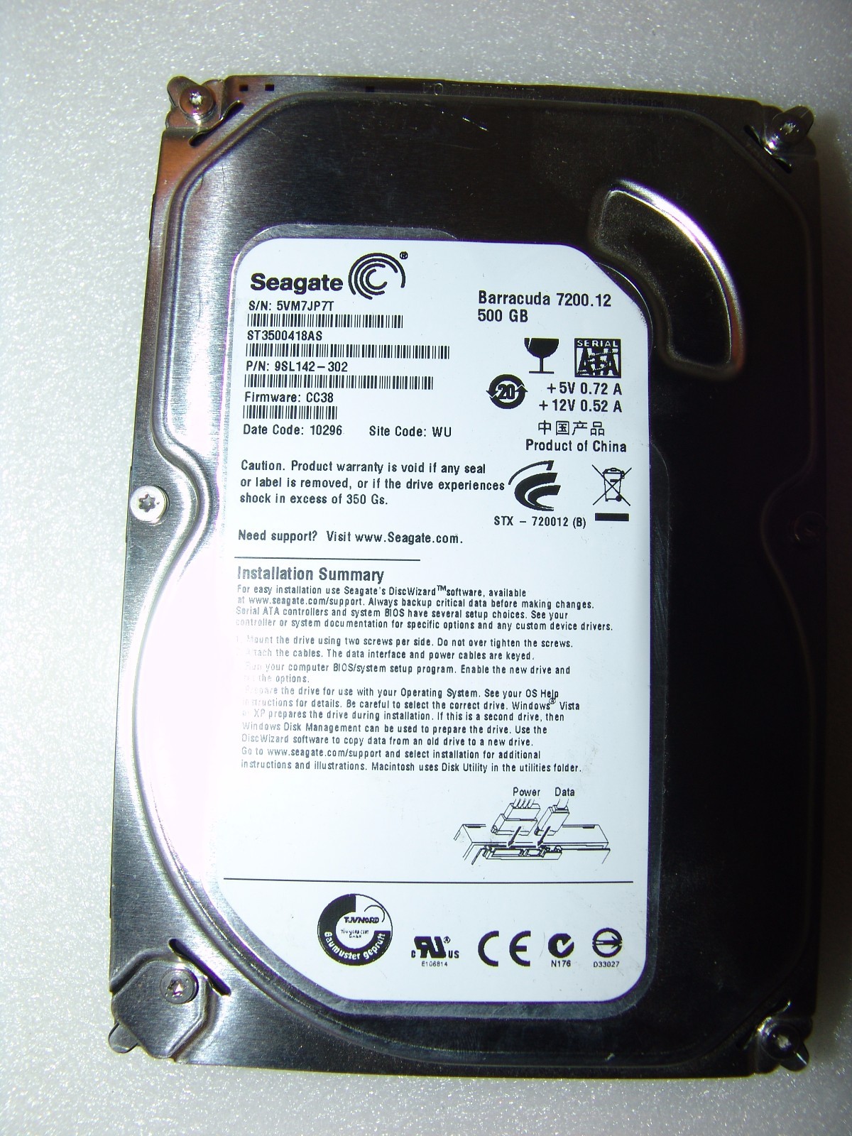 Seagate, ST3500418AS, Barracuda 7200.12, 500GB Internal HD