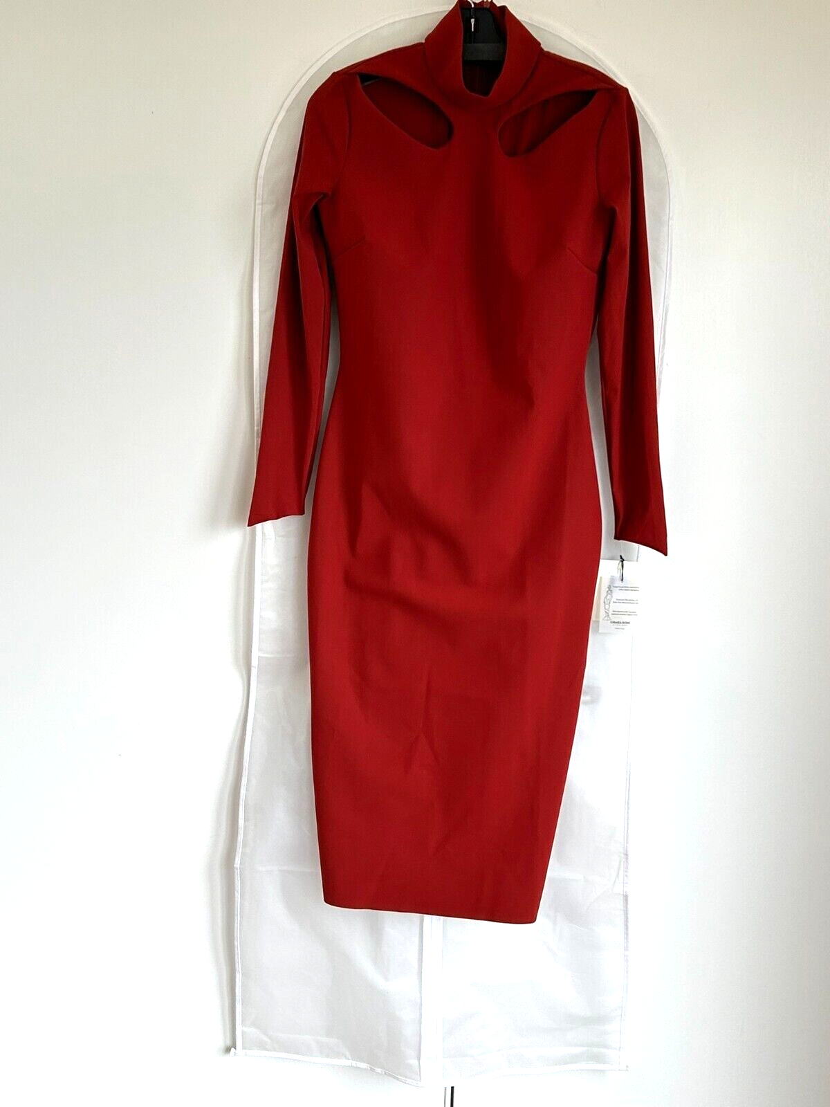 Pre-owned Chiara Boni Dulce Cutout Turtle-neck Dress 8u.s./44it Terracotta Msrp$750 In Terracotta/deep Orange