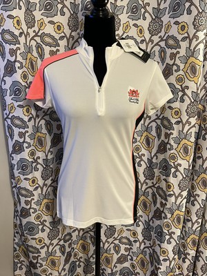 NWT EP Pro Ladies SS Polo 1/4 Zip Sz Small  Del Mar Country Club  White Multi 