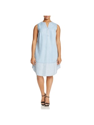 

FOXCROFT Женское синее платье прямого кроя из шамбре без рукавов с разрезом по колено плюс, Синий