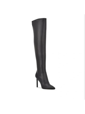 Женские черные эластичные кружевные сапоги NINE WEST с острым носком на шпильке и молнии, 7 М