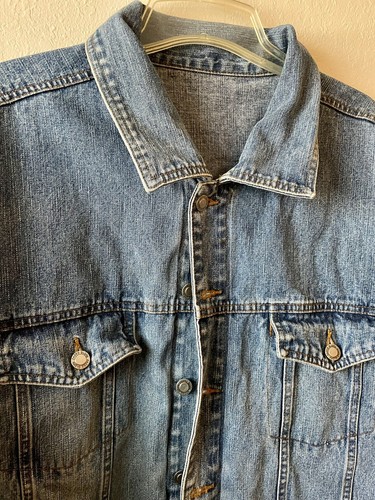 Faded Glory Mens Blue Metal Button Denim Jean Jacket Large 42-44 Hidden Zipper
