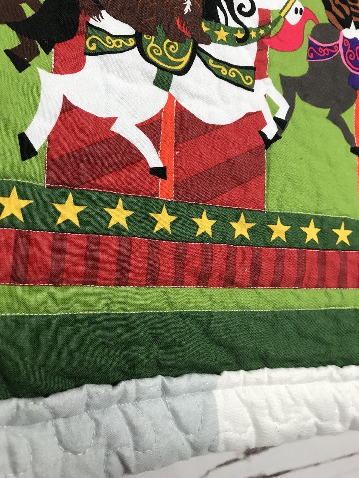 Crib Quilt Blanket Barnyard Animals Handmade Fair Theme Baby Kid LightBlue/White