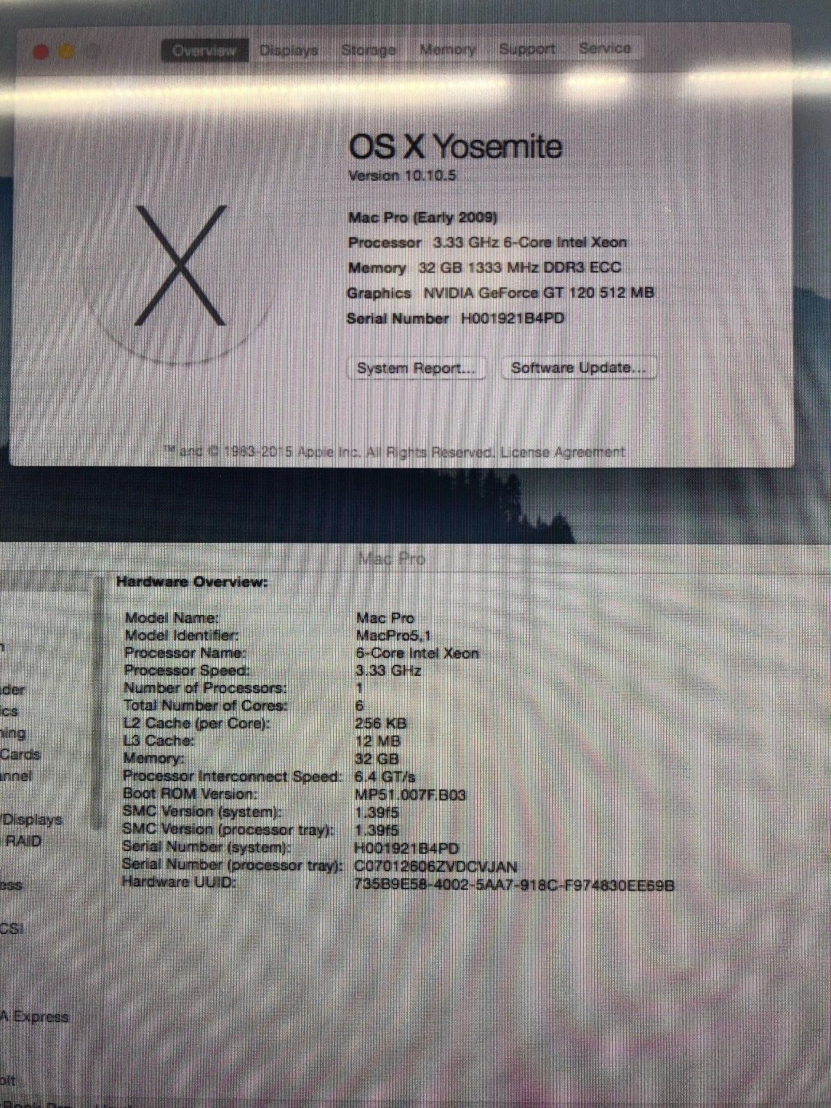 MAC PRO 5,1~3.33GHZ 6 CORES~32GB RAM~1.5TB~EL CAP~FREE SHIP