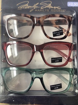 MARILYN MONROE PREMIUM 3-PACK READING GLASSES READERS +2.50 NIB 