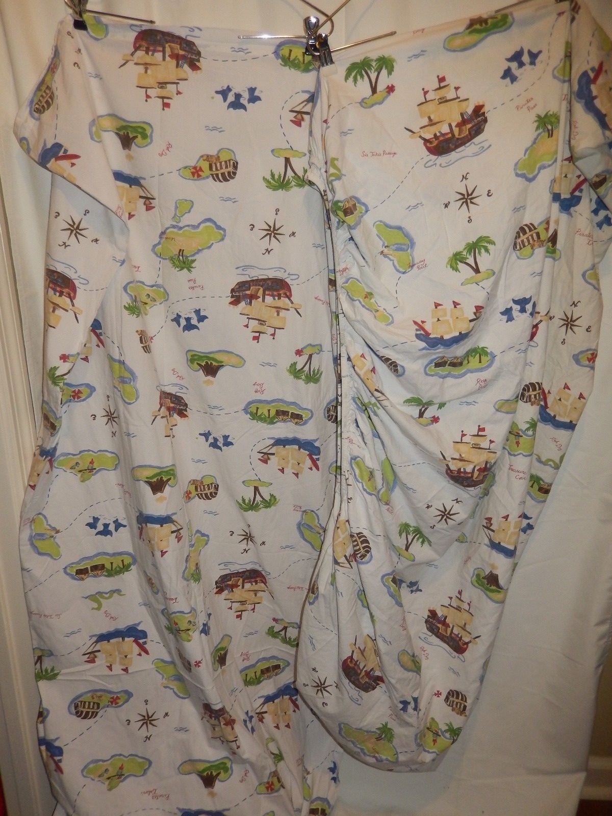 Pottery Barn Kids TREASURE COVE Pirates Map 3 Pc Flat Fitted Case Twin Sheet Set