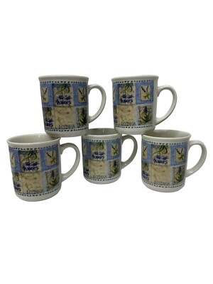 Pier 1 Hydrangea Coffee Tea Mug Cup Made in England 12 fl. oz. Set of 5