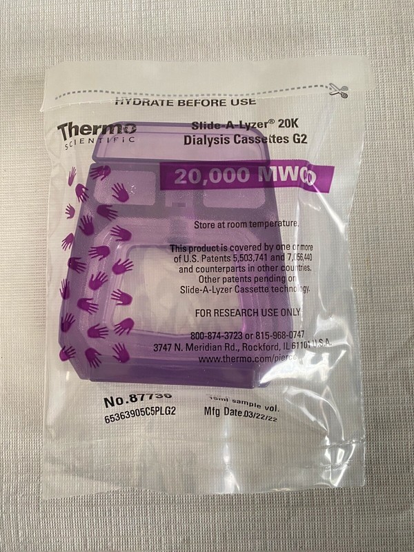 (8/Pk) THERMO 15mL Slide-A-Lyzer G2 Dialysis Cassettes Protein 20K MWCO 87736