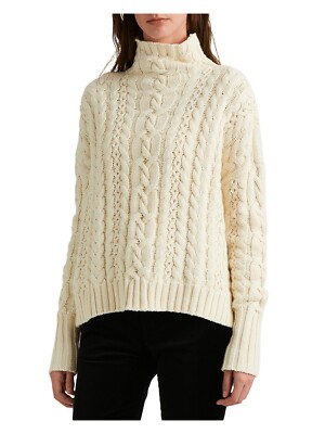 

LAUREN RALPH LAUREN Женский вязаный свитер цвета слоновой кости с высоким воротником и длинными рукавами, Цвет слоновой кости