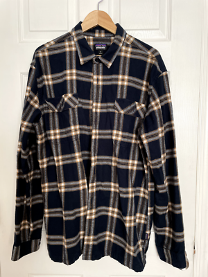 Patagonia Mens XL Organic Cotton L S Fjord Flannel North Line New Navy Shirt
