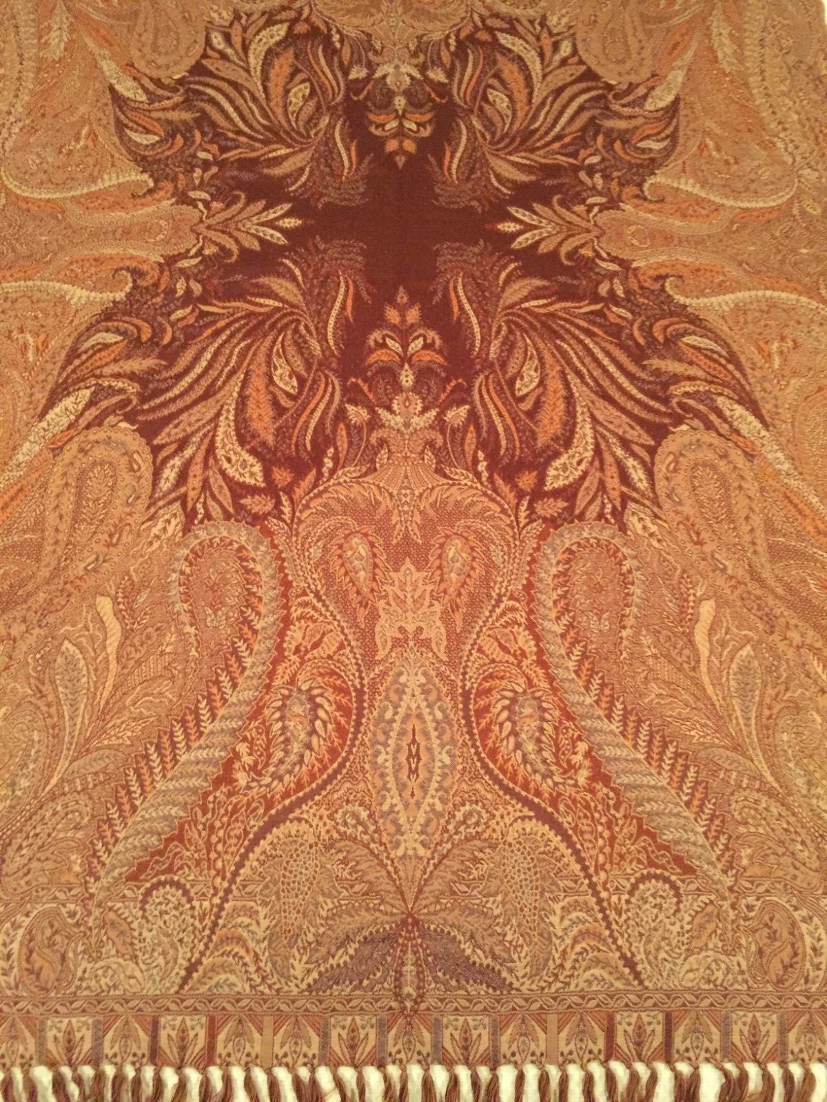 KASHMIRI ANTIQUE-STYLE WOOL SOFA PAISLEY THROW BLANKET INDIA BROWN RUST TAN NIP