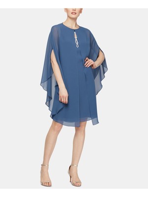 

Женская синяя коктейльная шаль до колена синего цвета с короткими рукавами SLNY, Синий