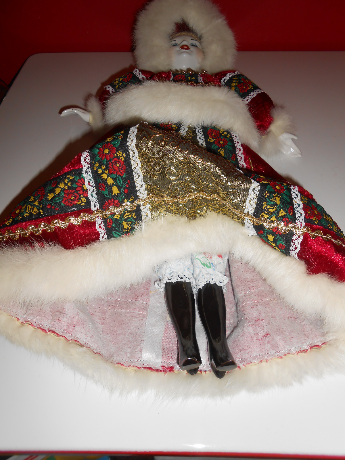 Beautiful Russian Porcelain Doll Real Fur