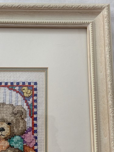 Bear Collector Cross Stitch Teddy Bear Frame Nursery Rare Fully Framed With Mat