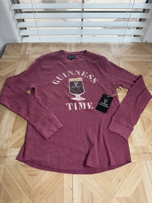 Lucky Brand Guinness Time Shirt Adult Large Red Irish Beer Biker Retro Men NWT