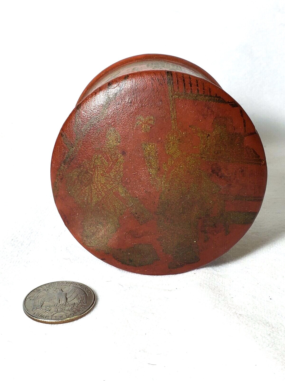 18th Century Japanese Orange Red Lacquered Wooden Tea Caddy Lidded Box