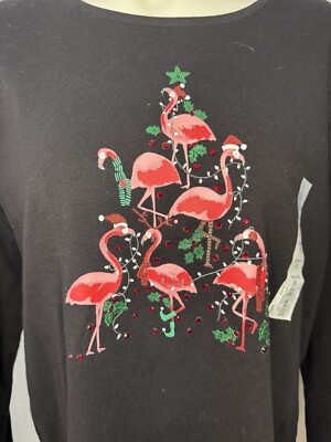 NEW w/sticker Croft & Barrow Christmas Flamingo Long Sleeve XL Tee