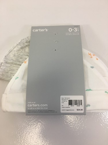CARTER'S UNISEX BABY 3-PACK BEANIE SET WHITE/HEATHER ASH/MULTI 0-3M NWT