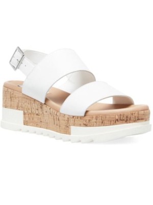 

STEVE MADDEN Женские белые кожаные сандалии на танкетке на платформе 1 1/2 дюйма Brenda, Белый, BRENDA