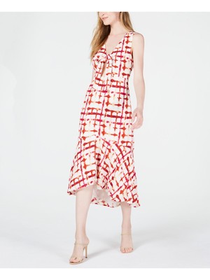 

LEYDEN Женское розовое платье-футляр без рукавов с v-образным вырезом и принтом чайной длины для подростков, Розовый