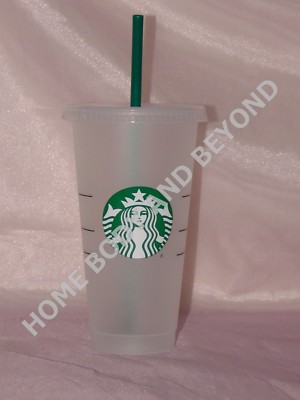 STARBUCKS Reusable Venti 24 OZ Frosted Ice Cold Drink Cup With Lid & Straw