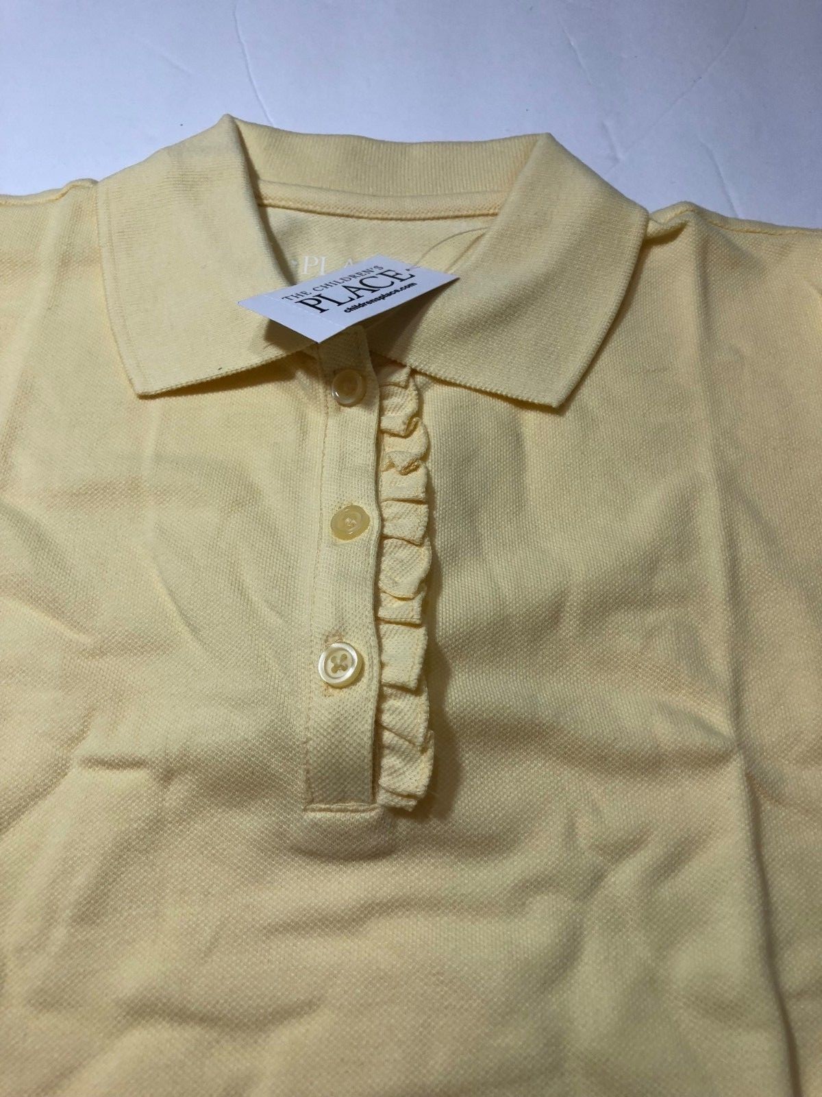 Children's Place Girls Uniform Long Sleeve Ruffle Placket Pique Polo Yellow Lg