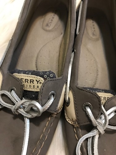 Sperry Top Sider - Womens Size 10 Leather Gray Embellished Boat Shoes