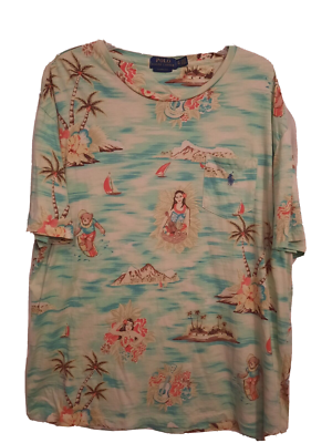 Ralph Lauren Polo Bear AOP Hawaiian T Shirt Hula Girl Surf Pocket