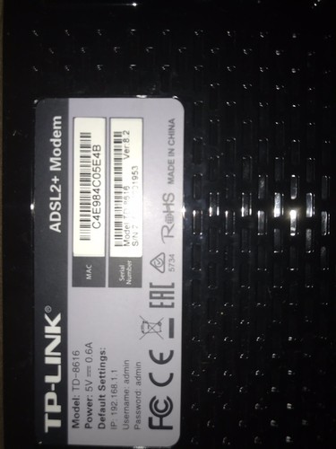 TP-Link TD-8616 ADSL2+ DSL Broadband Modem