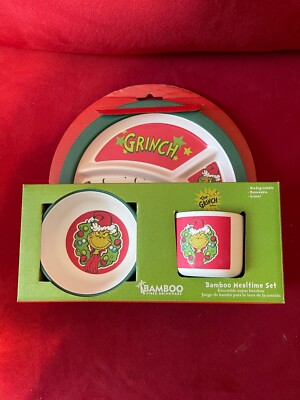 How The Grinch Stole Christmas Dr. Seuss - Bamboo Mealtime Set - NIB