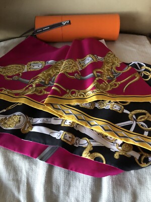 Authentic Hermes Blue Silk Brides De Gala Reversible Maxi Twilly Scarf