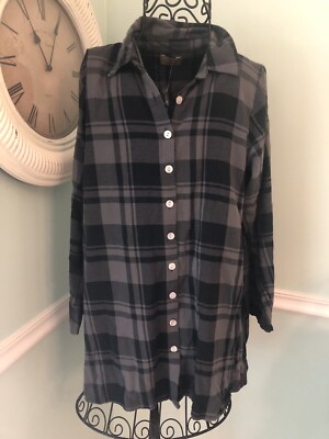 TULIP whiskey Plaid XS button Down Shirt NWT Cotton Black Gray Bustle Back lagen