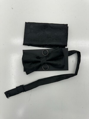 Gusleson Black Paisley Print Bow Tie Cuff Link Set Mens One Size
