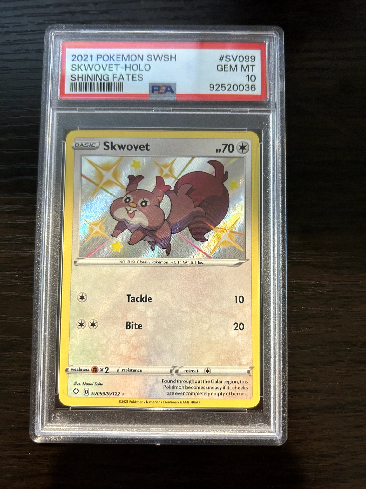 2021 POKEMON SWSH SHINING FATES #SV099 SKWOVET HOLO PSA 10