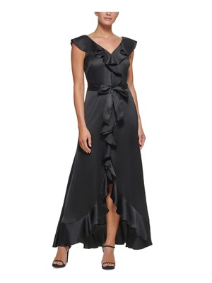 DKNY Womens Black Tie Belt Cutaway Hem Flutter Sleeve Fit + Flare Dress 2
