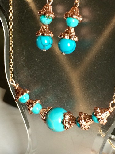 Rose Gold Jewelry Set With Blue Howlite Stone