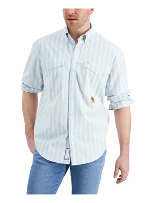 

TOMMY HILFIGER Mens Iconic Re-issue Синяя эластичная рубашка на пуговицах с воротником и воротником, Синий, 78J2815