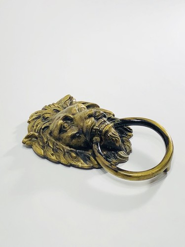 Vintage Solid Brass Lion Head Baring Teeth Door Knocker Large Hal marked England