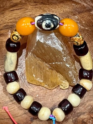 Native American Old Trade Bracelet, DZi Agate Mix, Horn Hairpipe,BBone,Resin