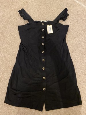 Womens Oasis Black Button Through Mini Dress Size L NEW