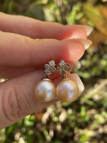 Pre-owned Le Vian Levian Chocolate Diamonds Fresh Water Pearl Earrings Post 14k Rose Gold In Pink