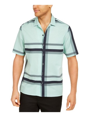 

ALFANI Мужская зеленая клетчатая рубашка с острым воротником классического кроя на пуговицах, хлопковая рубашка, Зеленый, 100097606B